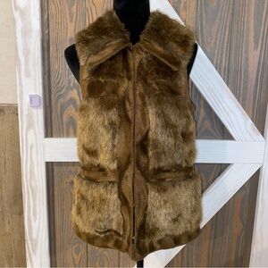 Rachel Zoe Faux Fur Vest Size XS Lined Brown Layering Winter Fall Pockets